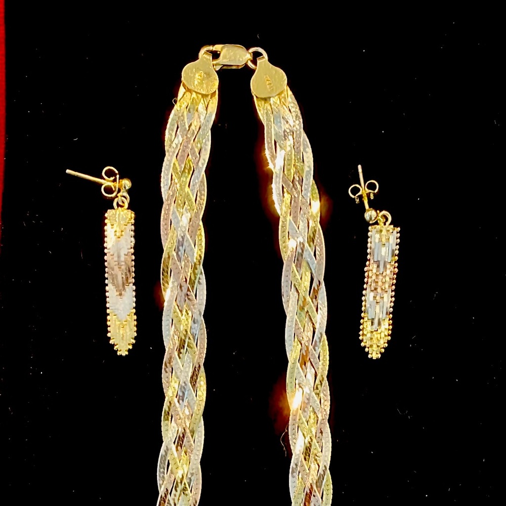 Braided two-tone silver necklace.
